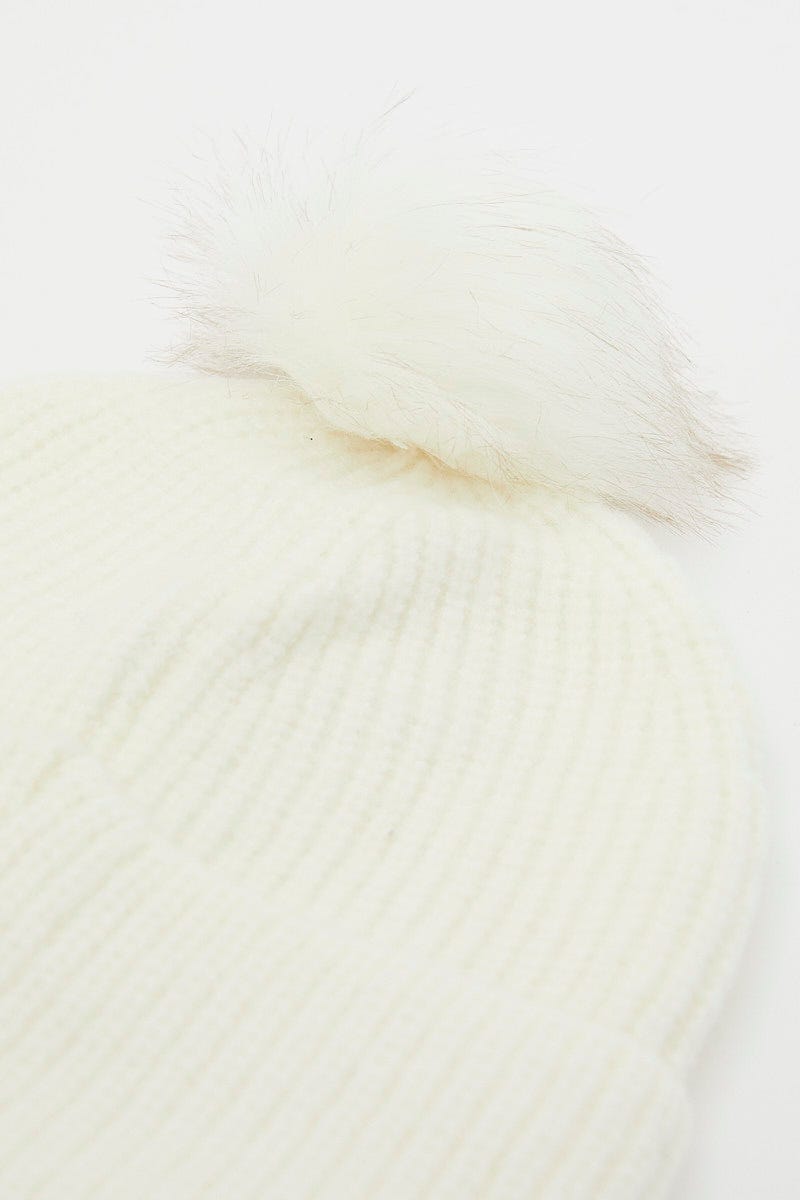 Winter Whi Faux Fur Pom Pom Beanie For Women By You And All