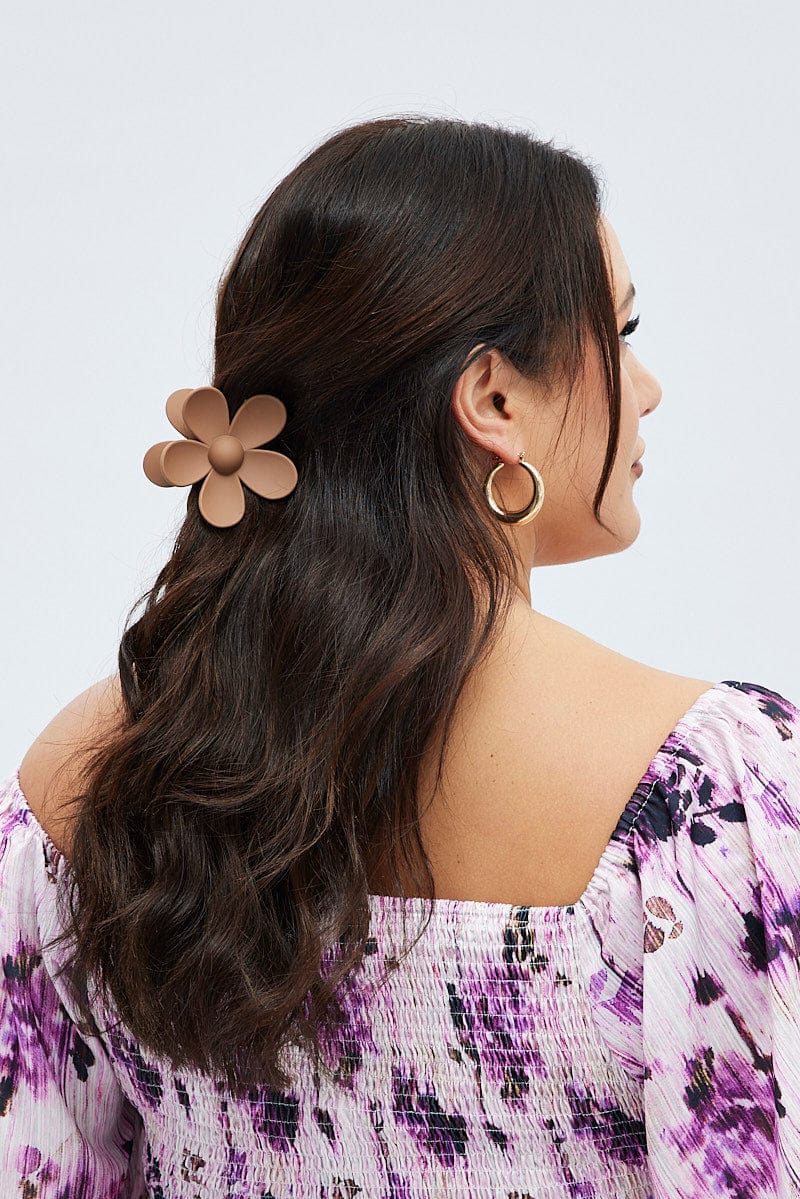 Brown Floral Design Hair Claw Clip for YouandAll Fashion