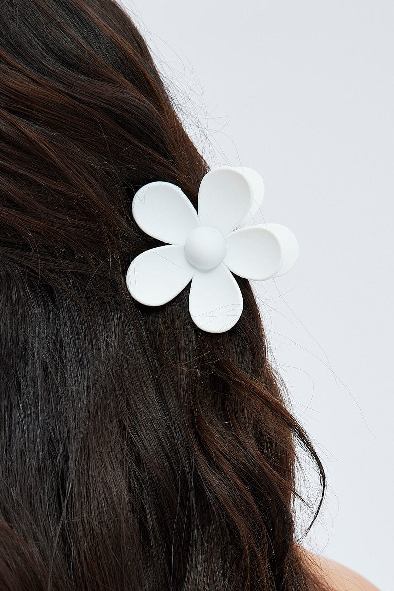 White Floral Design Hair Claw Clip for YouandAll Fashion