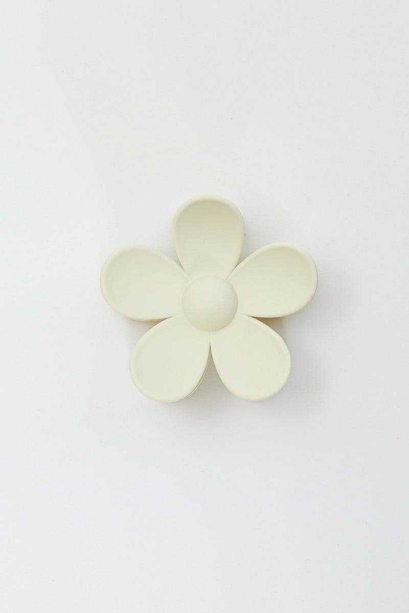 White Floral Design Hair Claw Clip For Women By You And All