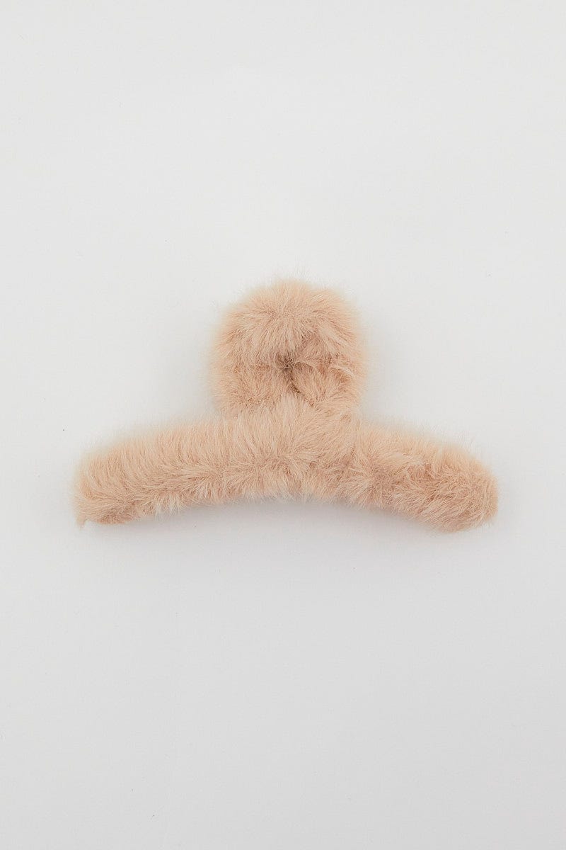 Camel Faux Fur Swirl Claw Clip For Women By You And All