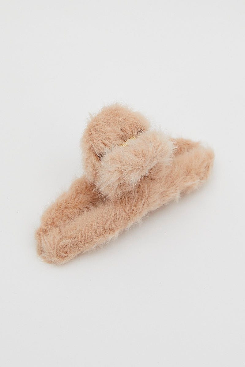 Camel Faux Fur Swirl Claw Clip For Women By You And All