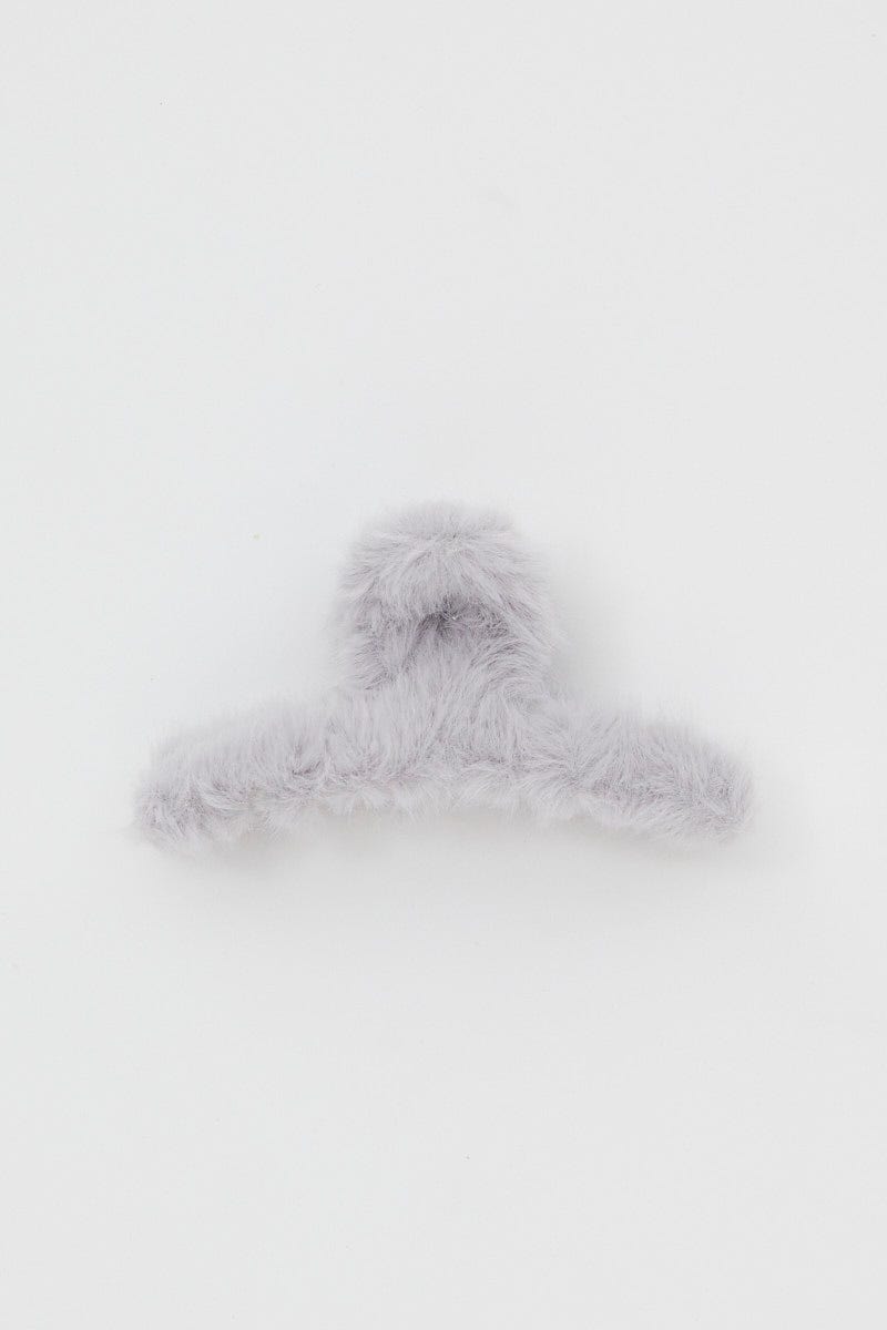 Grey Faux Fur Swirl Claw Clip For Women By You And All