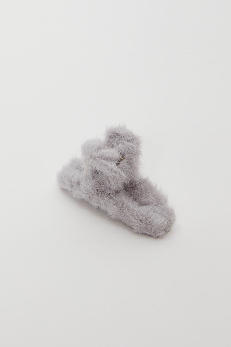 Grey Faux Fur Swirl Claw Clip For Women By You And All