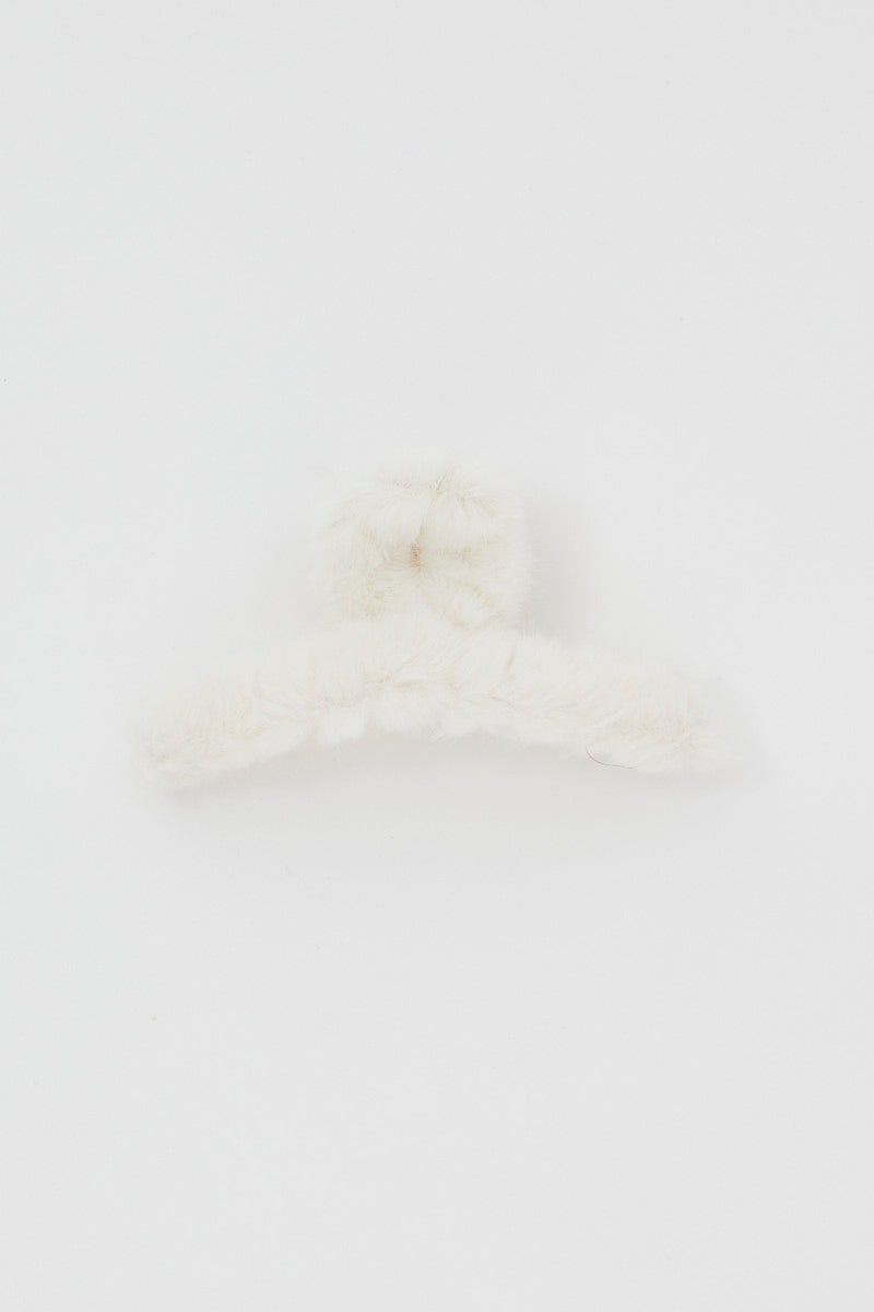 White Faux Fur Swirl Claw Clip For Women By You And All