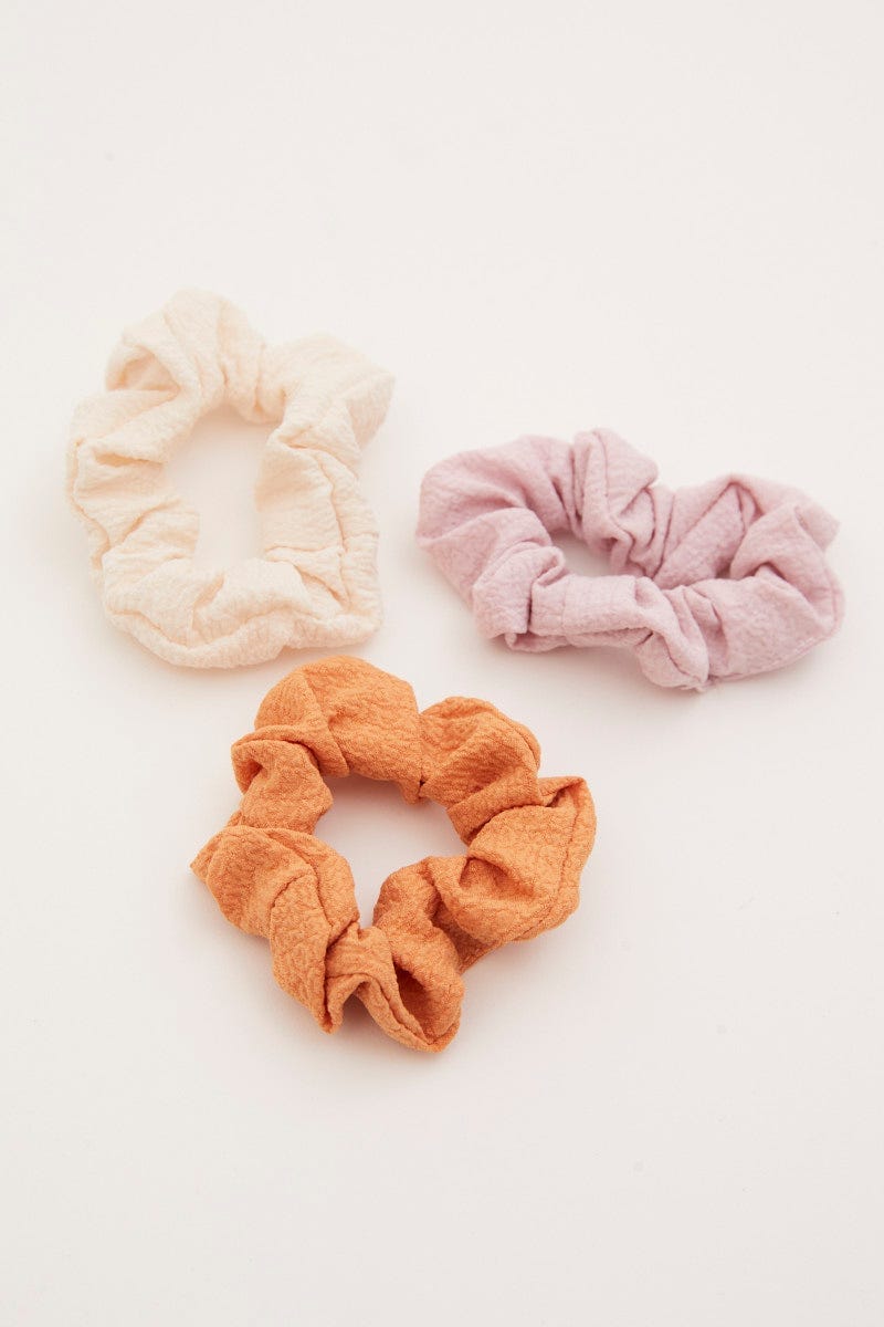 Multi 3 Pack Textured Scrunchies For Women By You And All
