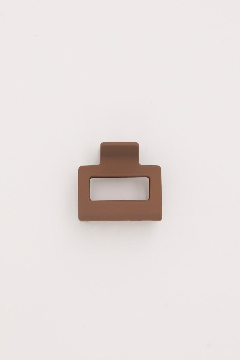 Brown Matte Rectangle Claw Clip For Women By You And All