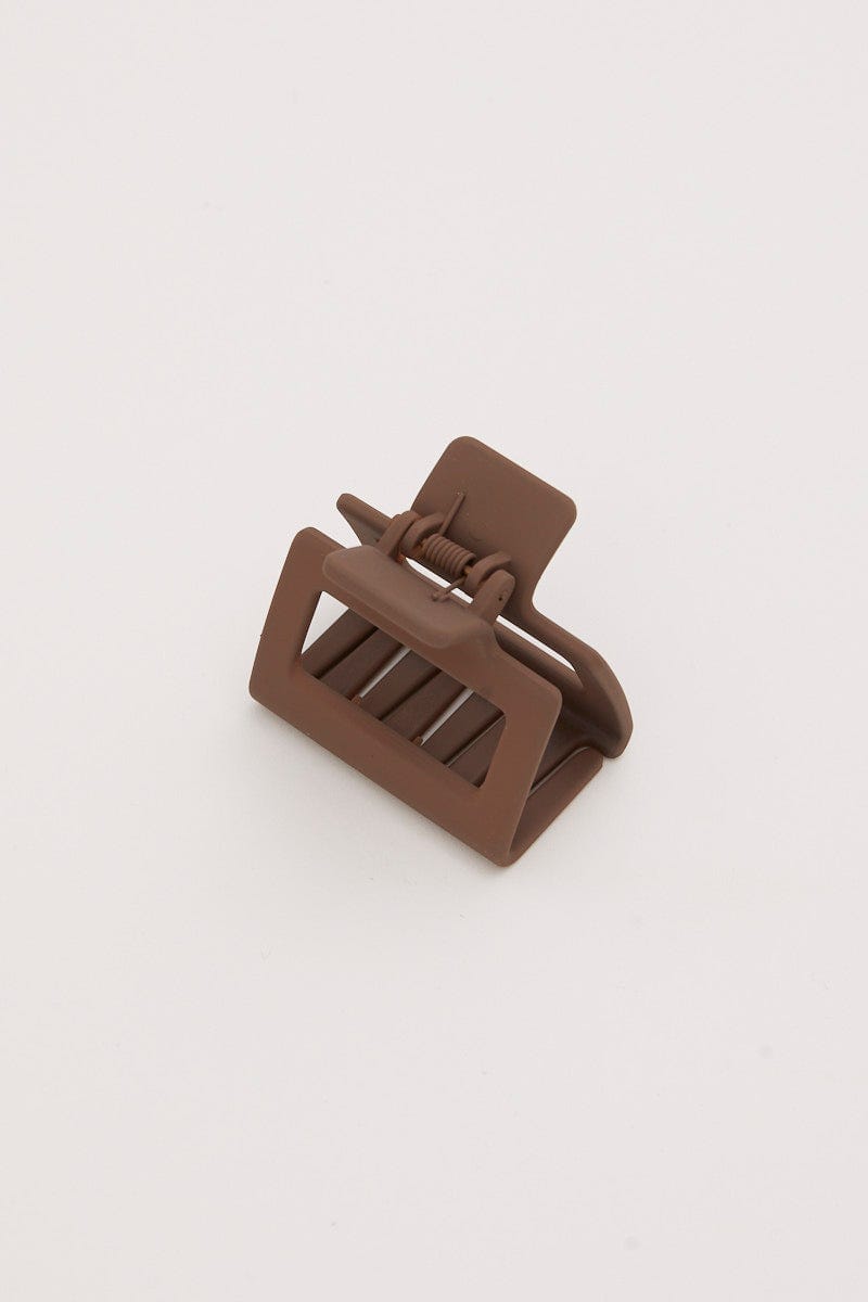 Brown Matte Rectangle Claw Clip For Women By You And All