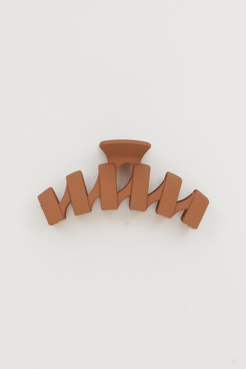 Brown Matte Structured Hair Claw For Women By You And All