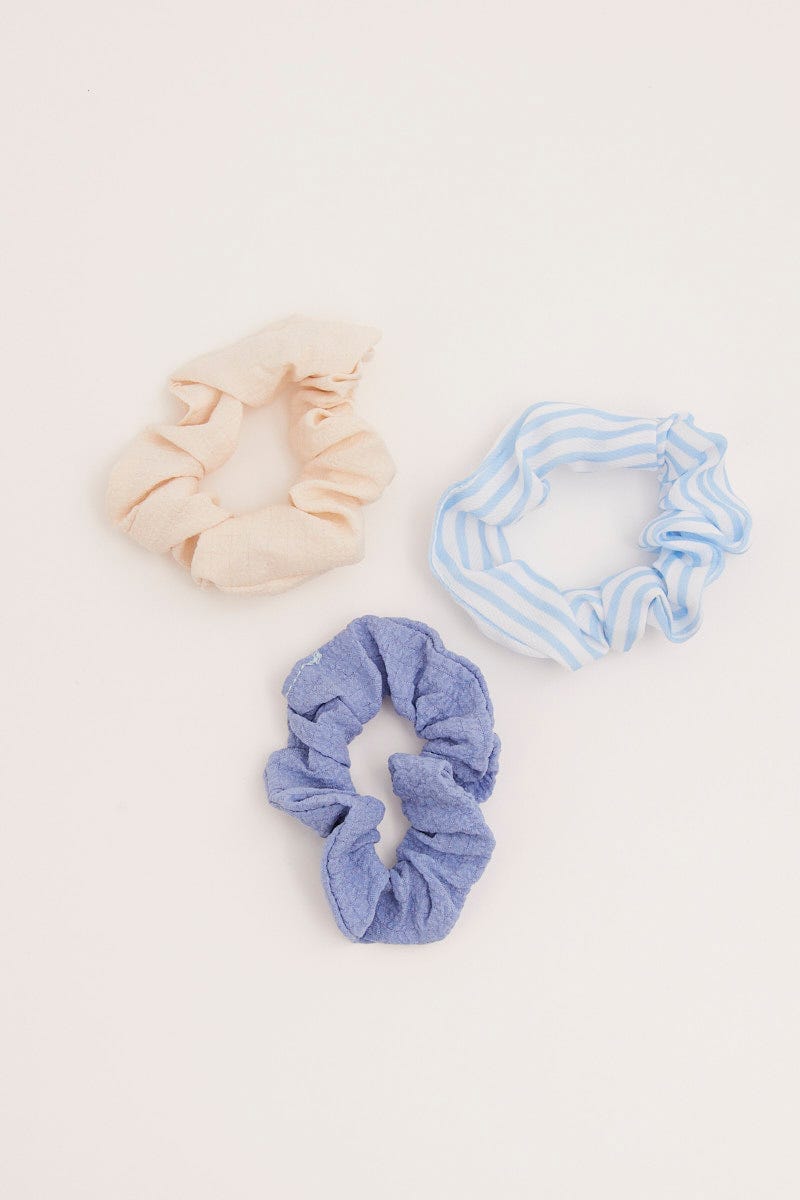 Multi 3 Pack Blue Colour Scrunchies For Women By You And All