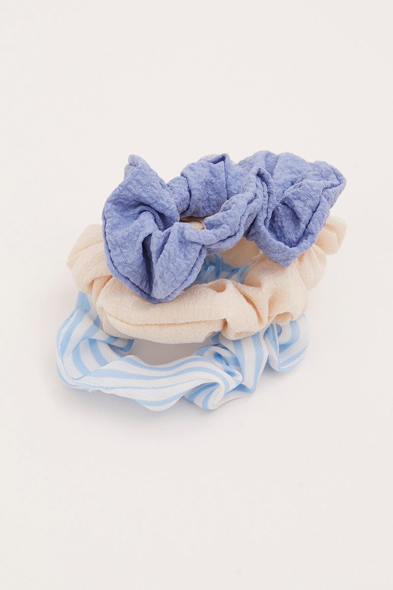 Multi 3 Pack Blue Colour Scrunchies For Women By You And All