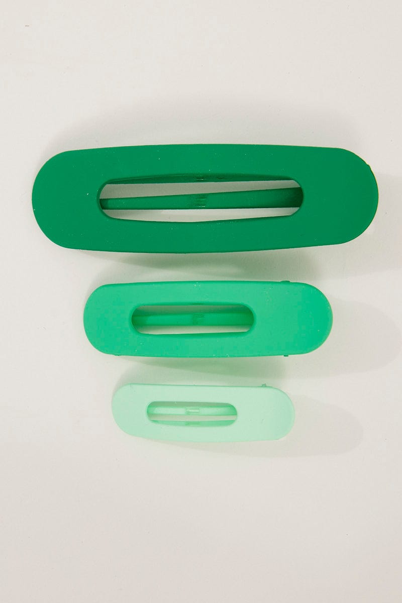 Green 3 Pack Hair Clips for YouandAll Fashion