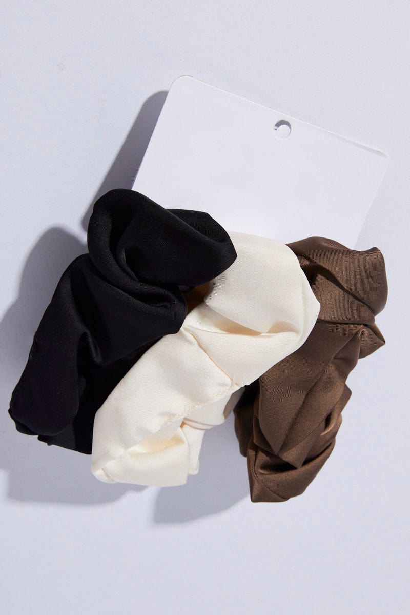 Multi 3 Pack Solid Colour Scrunchies for YouandAll Fashion