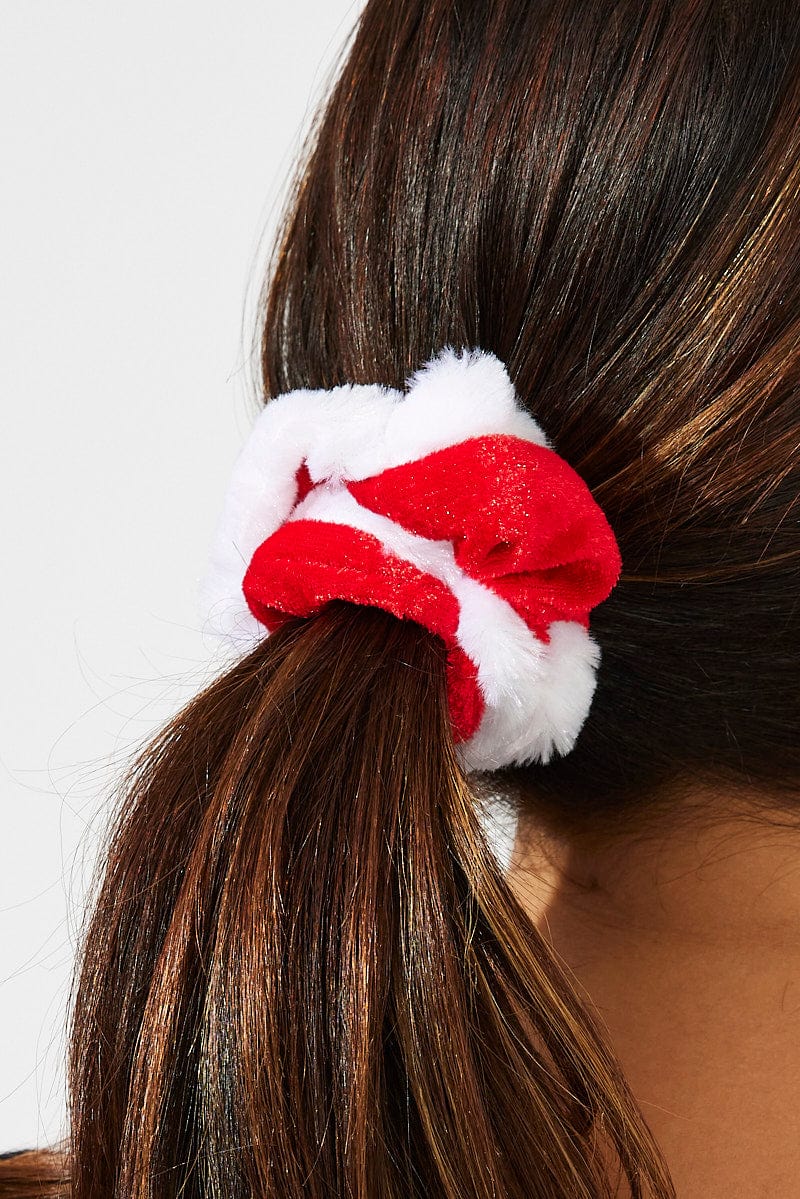 Red Faux Fur Scrunchies for YouandAll Fashion