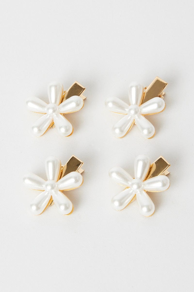 White 4 Pack Flower Hair Clips Hairpins for YouandAll Fashion