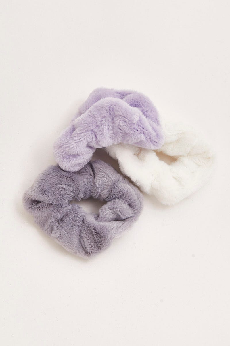 Multi Fashion Colour Faux Fur 3 Pack Scrunchies For Women By You And All