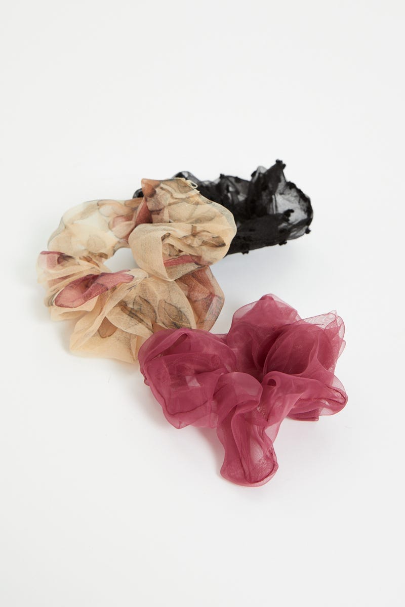 Multi Plus 3 Piece Mixed Organza Scrunchies Set For Women By You And All