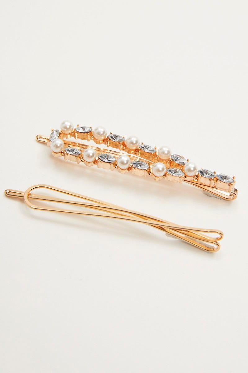 Gold Plus Two Piece Pearl Hair Clips