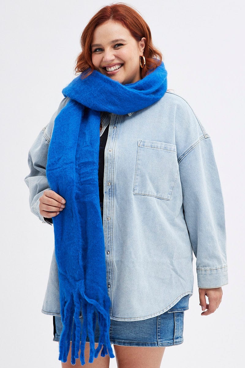 Blue Chunky Fluffy Tassel Scarf for YouandAll Fashion