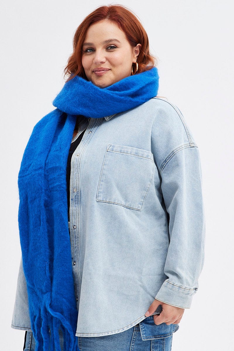 Blue Chunky Fluffy Tassel Scarf You All - Main Image