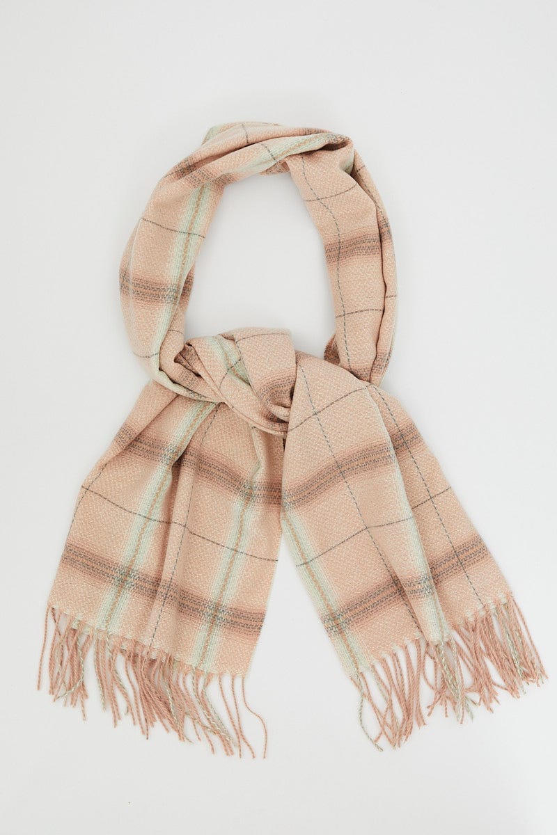 Check Pink Check Tassel Scarf For Women By You And All