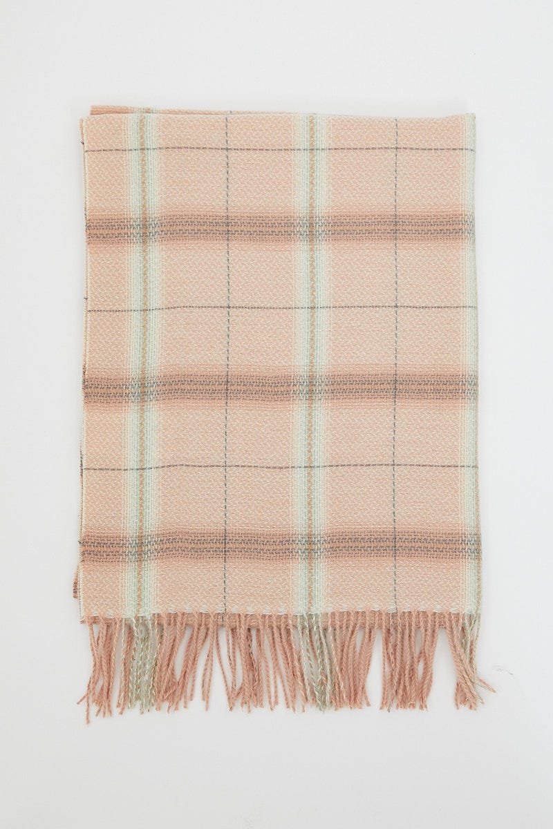 Check Pink Check Tassel Scarf For Women By You And All