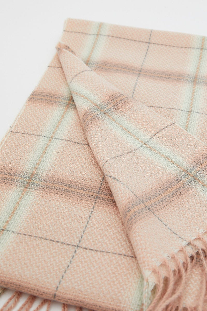 Check Pink Check Tassel Scarf For Women By You And All