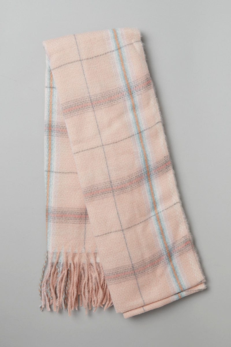 Pink Check Tassel Scarf for YouandAll Fashion