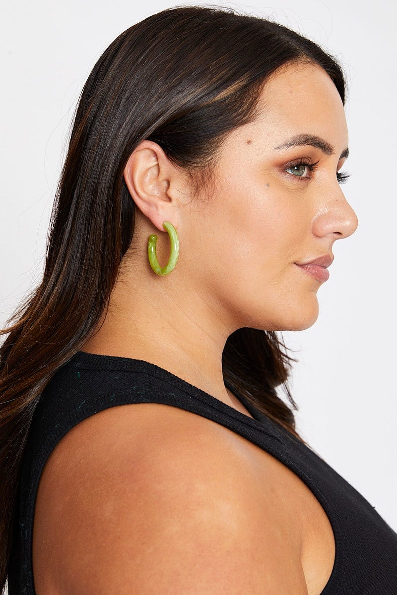 Green 3 Pack Resin Hoop Earrings For Women By You And All