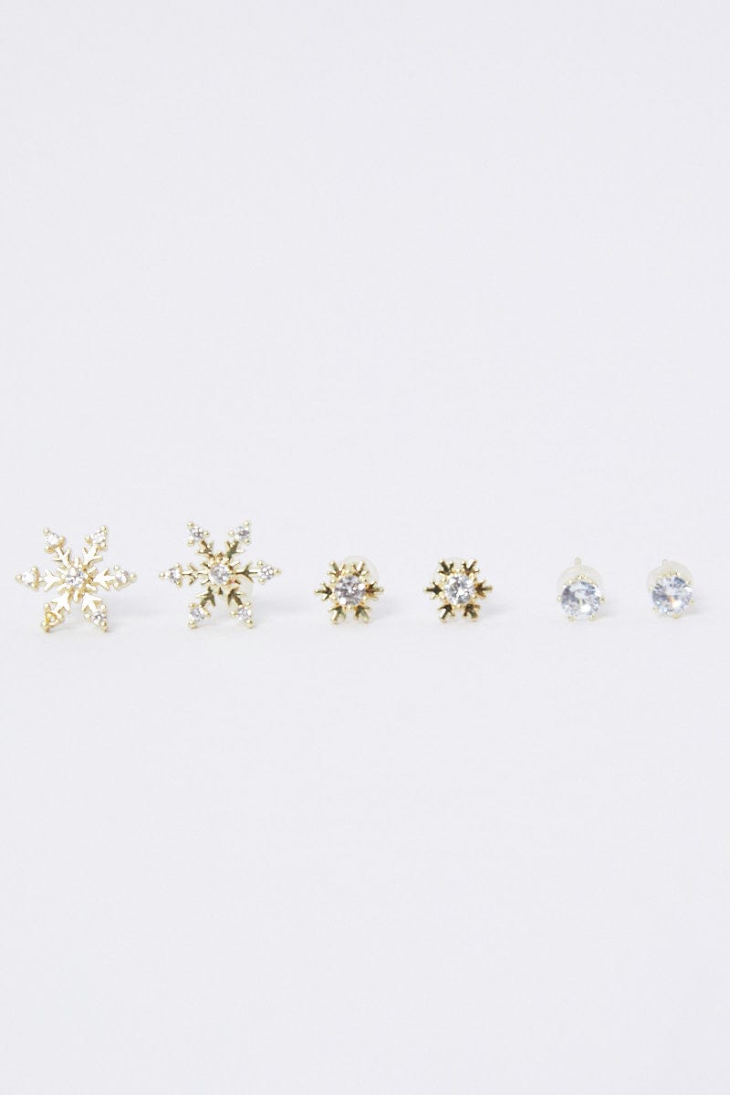 Gold 3 Pack Snowflakes Earrings Set for YouandAll Fashion