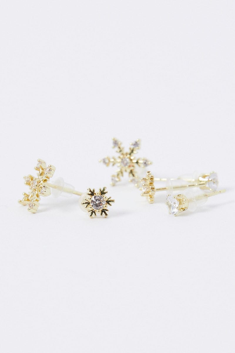 Gold 3 Pack Snowflakes Earrings Set for YouandAll Fashion