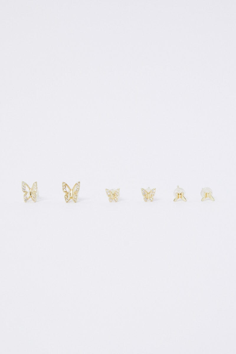 Gold 3 Pack Butterfly Earrings Set for YouandAll Fashion