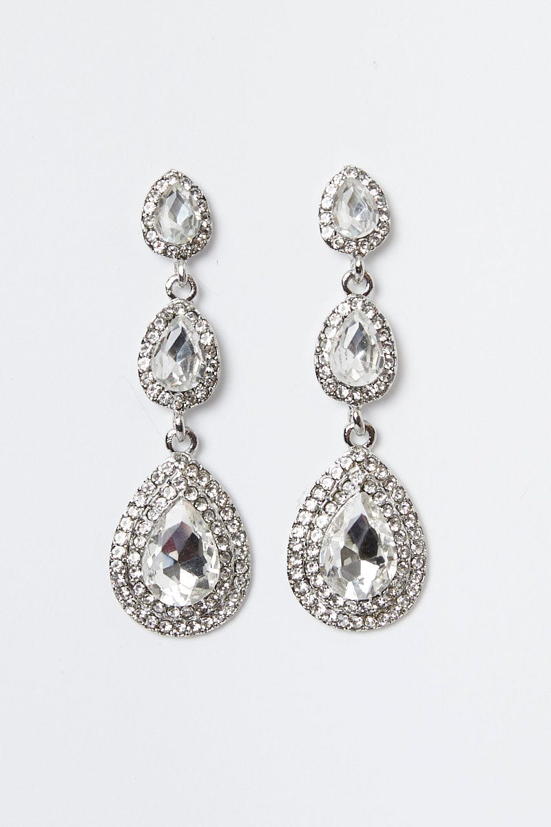 Silver Crystal Drop Earrings for YouandAll Fashion