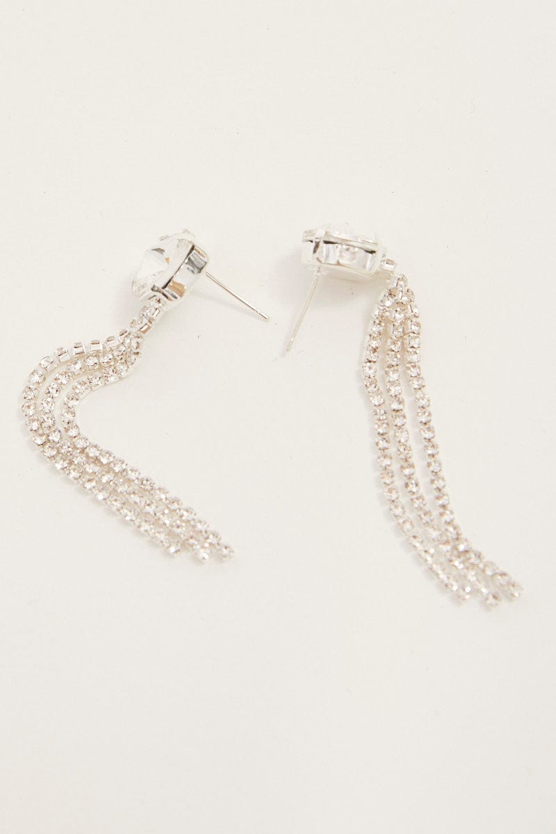 Silver Rhinestone Drop Earrings You All