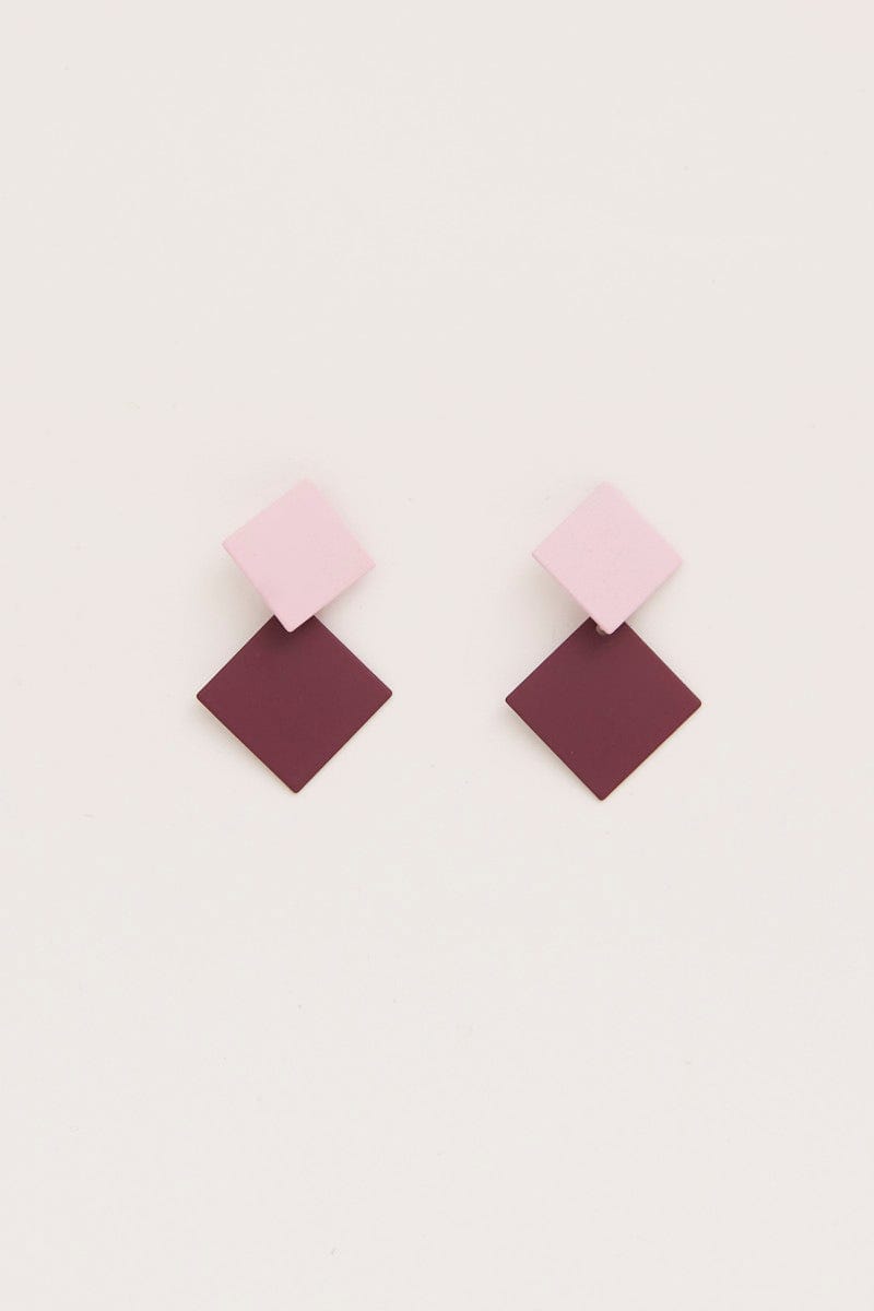 Pink Square Earrings For Women By You And All