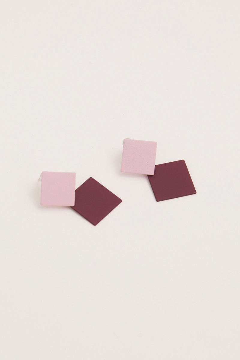 Pink Square Earrings For Women By You And All