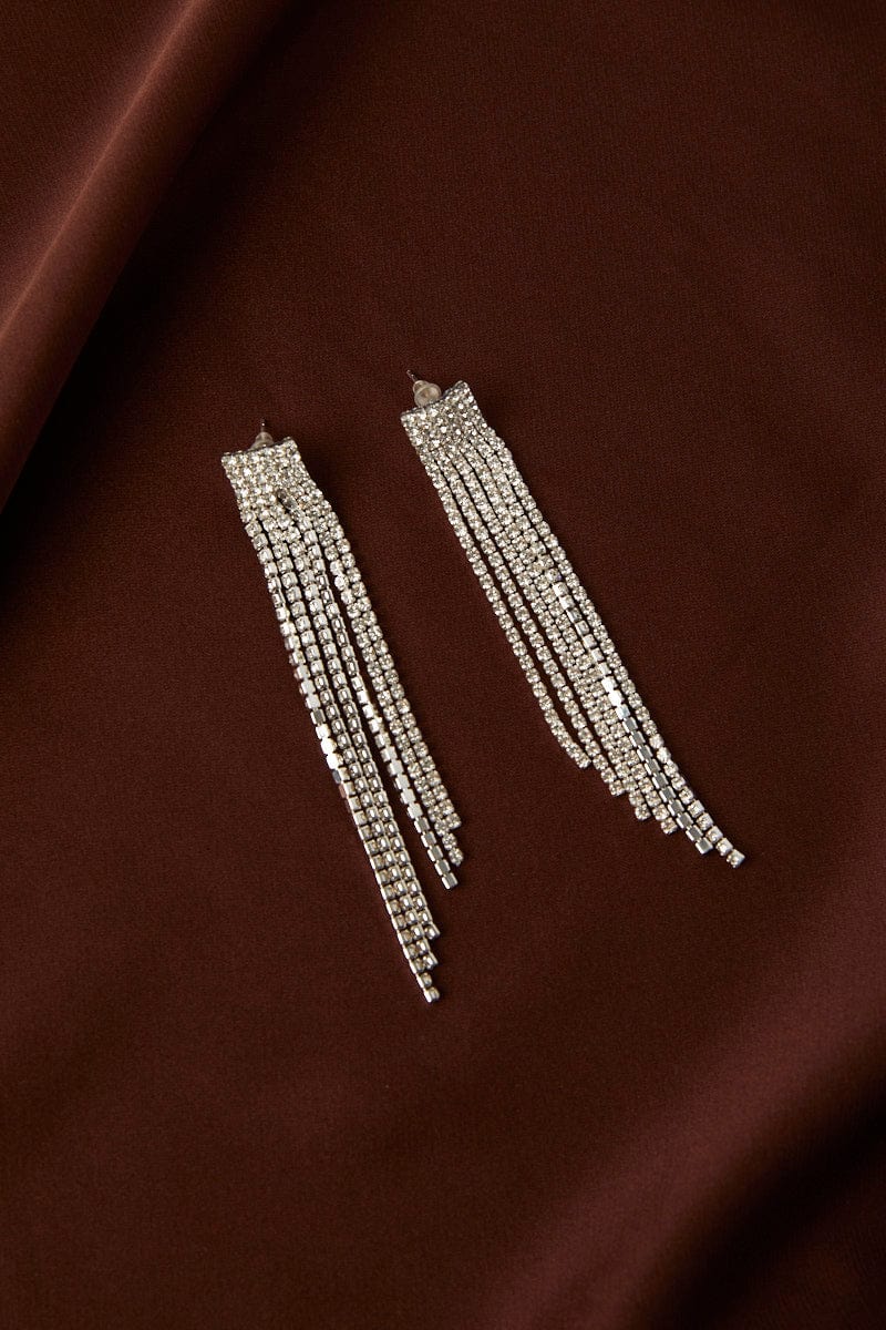 Silver Rhinestone Tassel Earrings for YouandAll Fashion