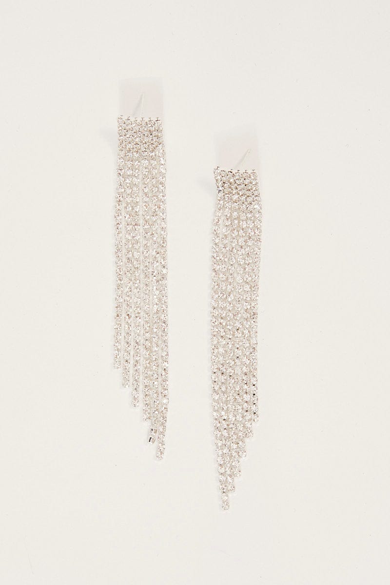 Silver Rhinestone Tassel Earrings for YouandAll Fashion