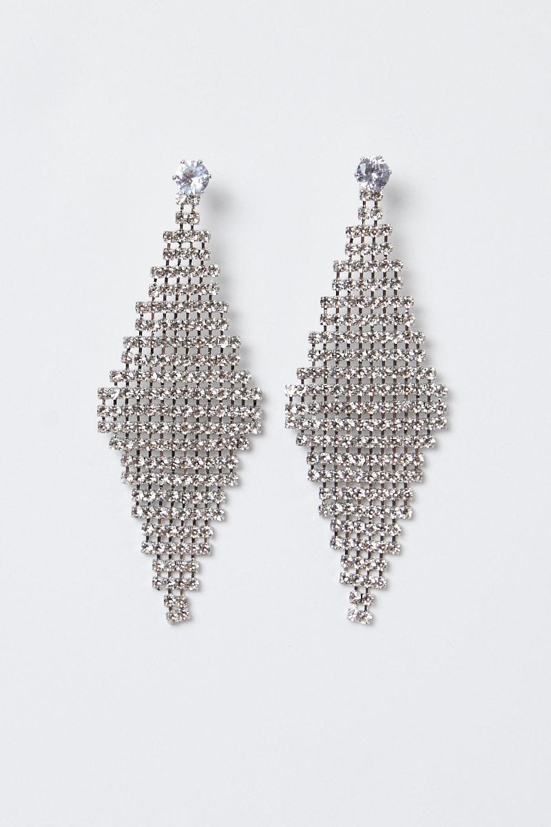 Silver Diamond Drop Earrings for YouandAll Fashion