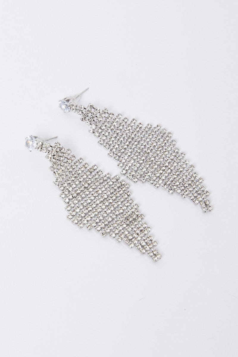 Silver Diamond Drop Earrings for YouandAll Fashion