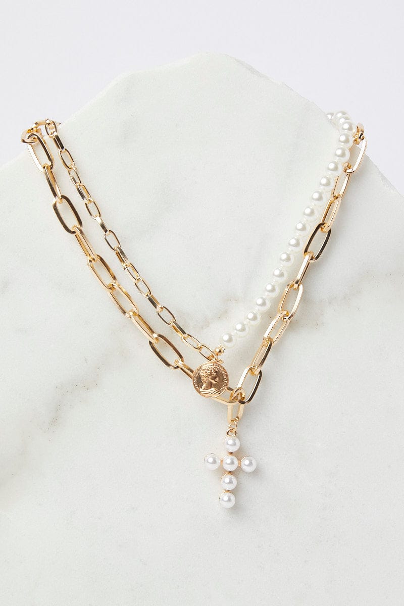 Gold Faux Pearl Layered Necklace for YouandAll Fashion