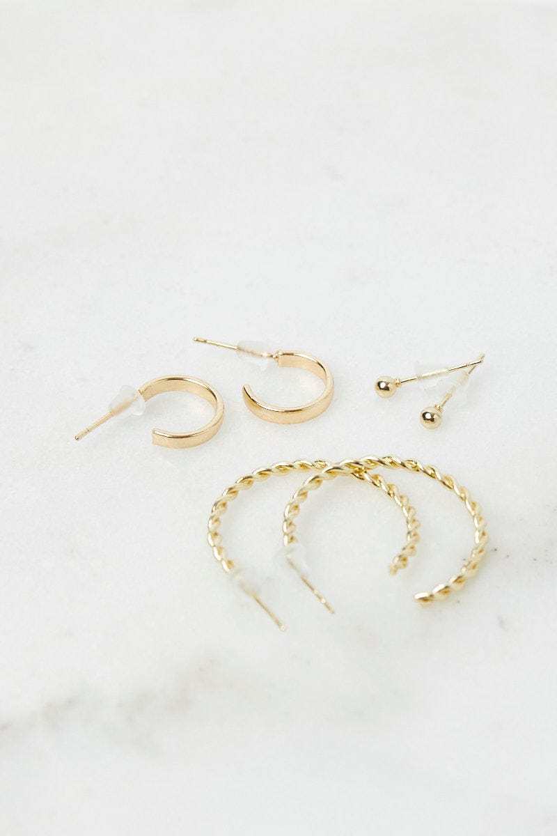 Gold 3 pack Hoop and Ball Earrings for YouandAll Fashion