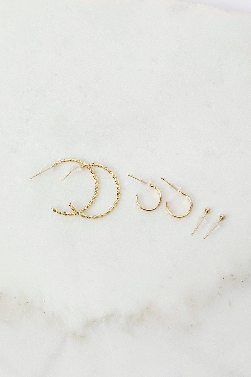 Gold 3 pack Hoop and Ball Earrings for YouandAll Fashion