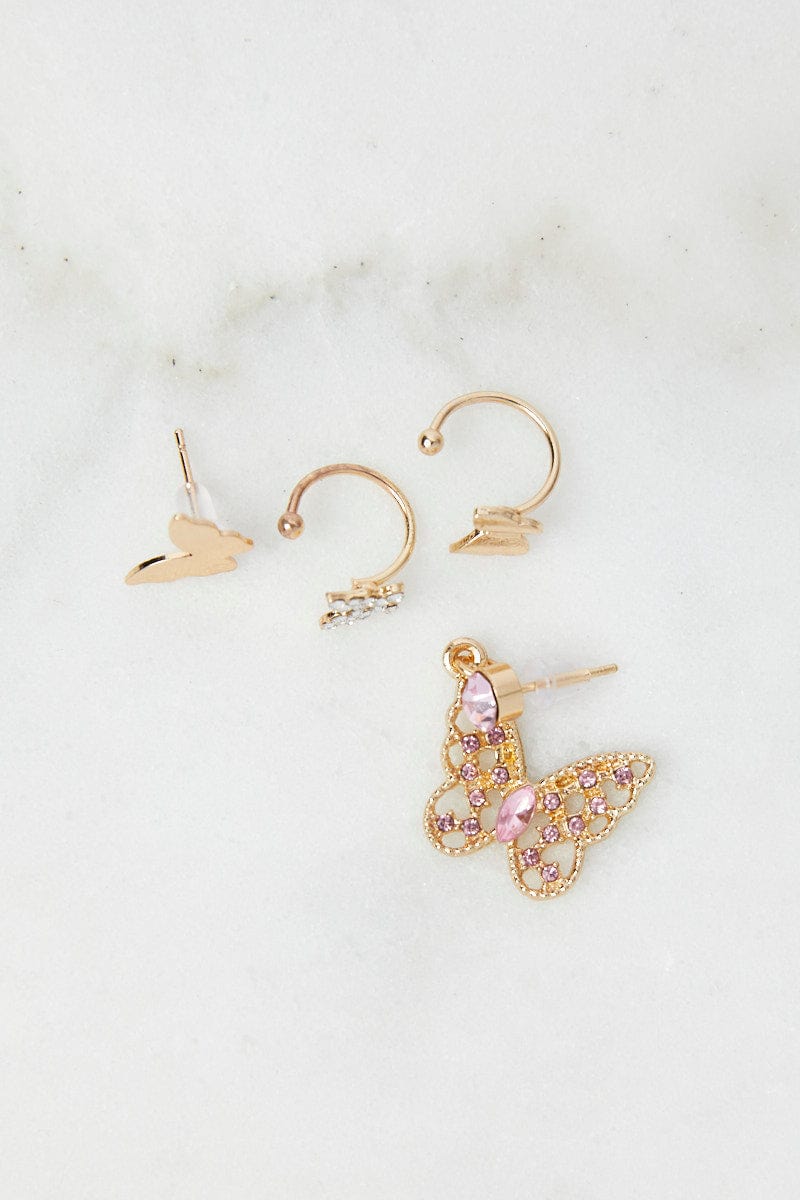 Gold 4 Pack Butterfly Stud Earrings for YouandAll Fashion