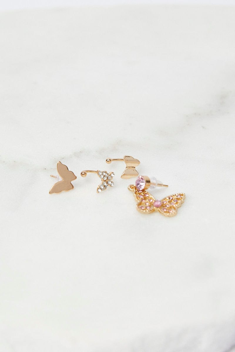 Gold 4 Pack Butterfly Stud Earrings for YouandAll Fashion