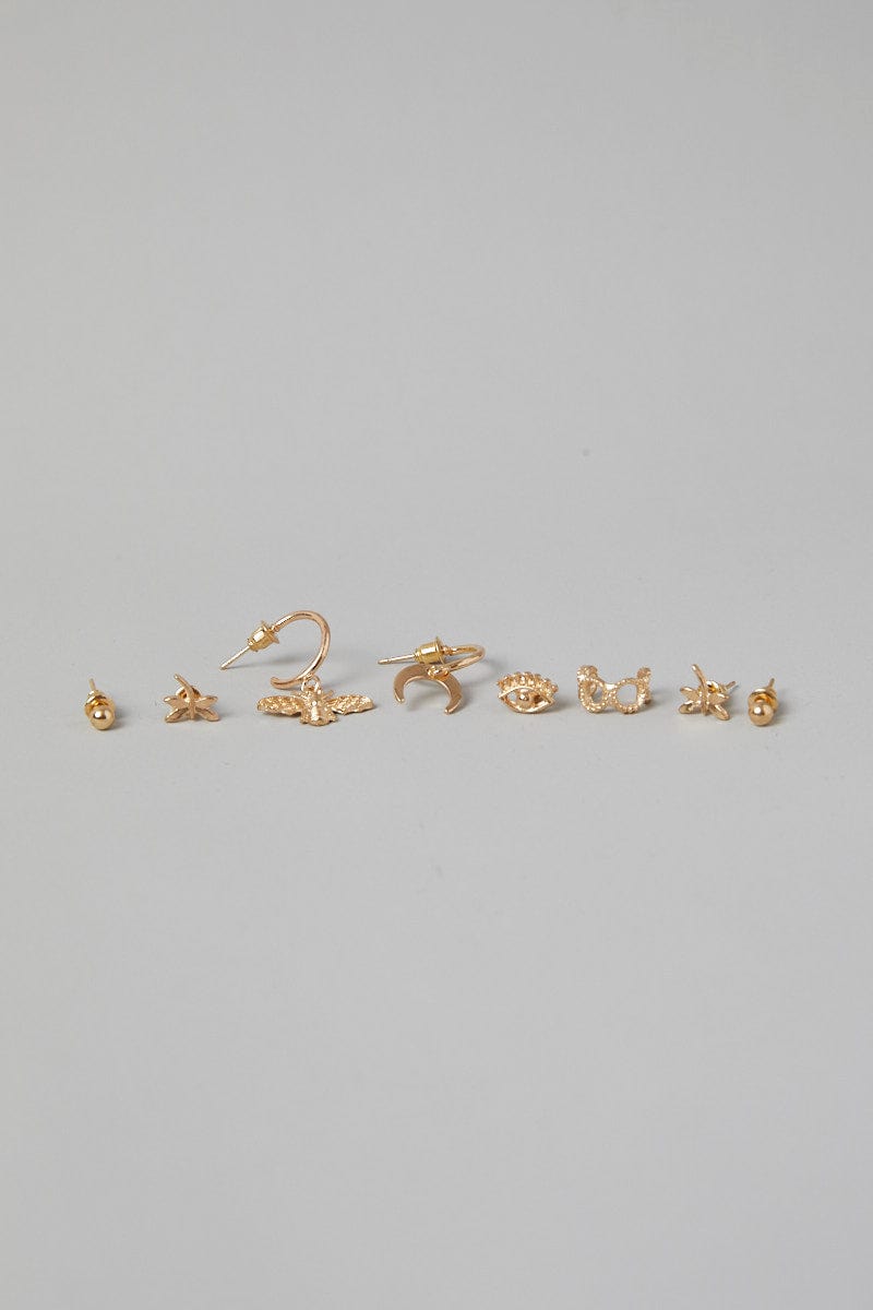 Gold 8 pack Stud Earrings for YouandAll Fashion