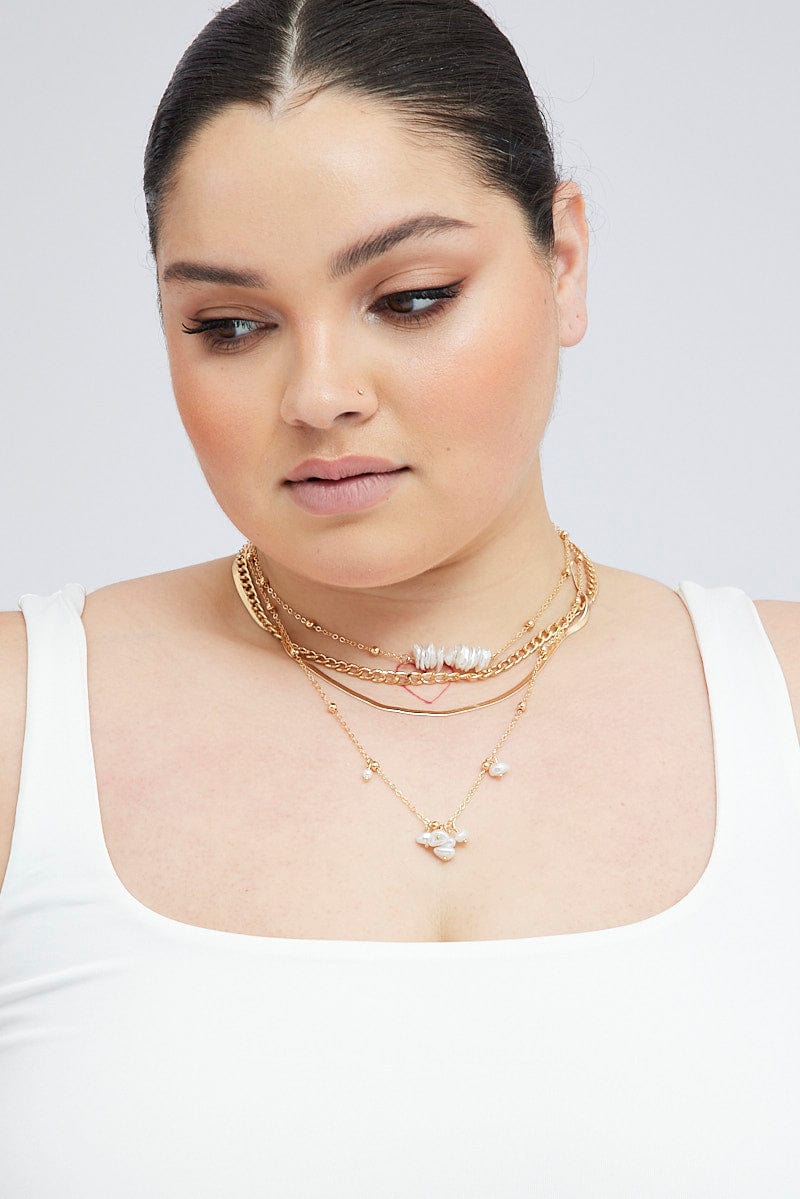 Gold Faux Pearl and Mixed Chain Necklace for YouandAll Fashion
