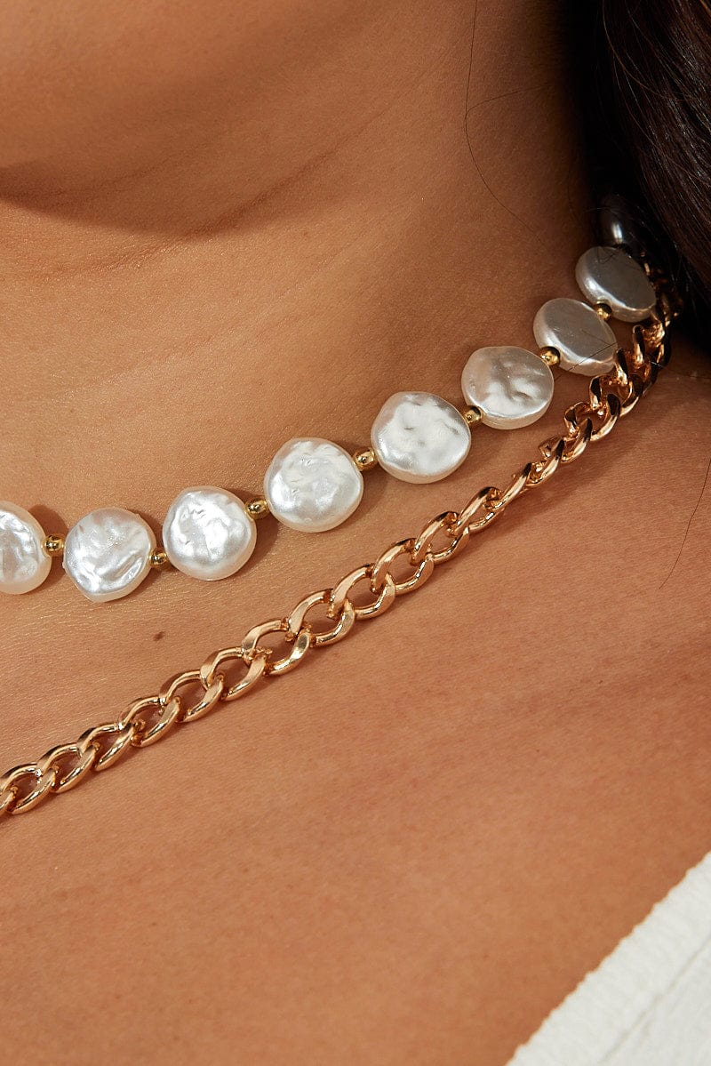 Gold Faux Pearl and Chain Layered Necklace for YouandAll Fashion