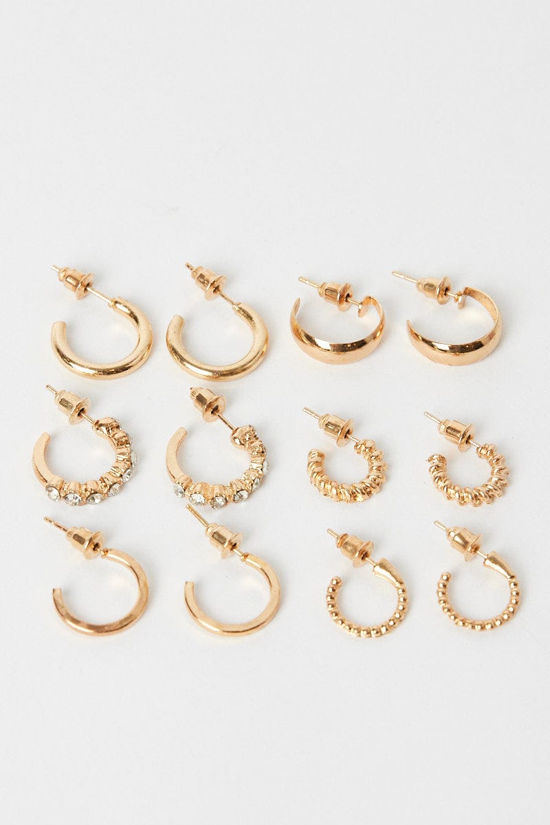 Gold 6 Pack Hoop Earrings Set for YouandAll Fashion