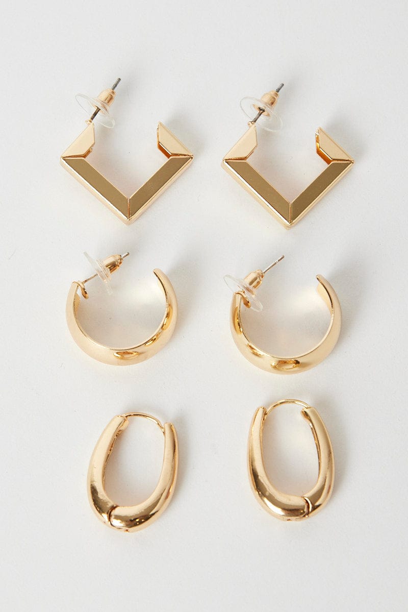 Gold 3 Pack Earrings for YouandAll Fashion